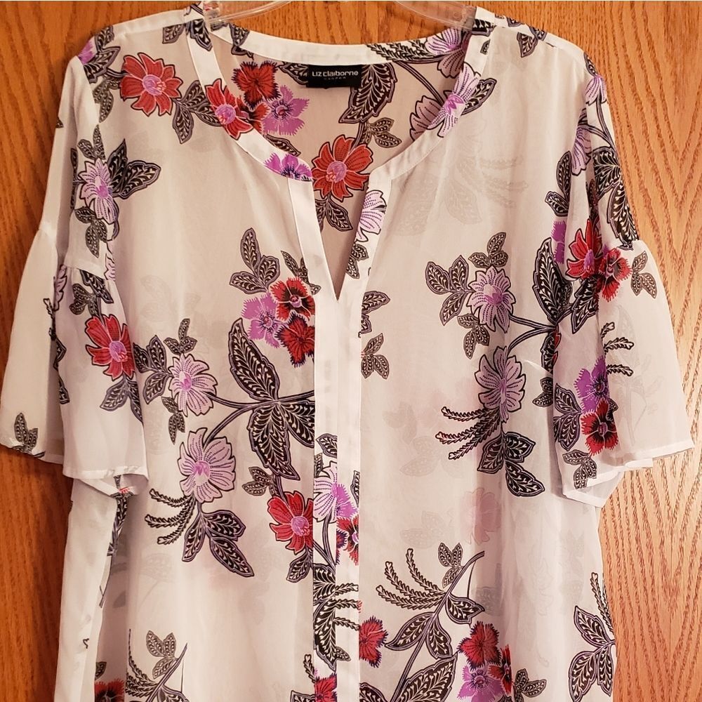 Pretty Liz Claiborne SemiSheer Floral Blouse Sz 2X